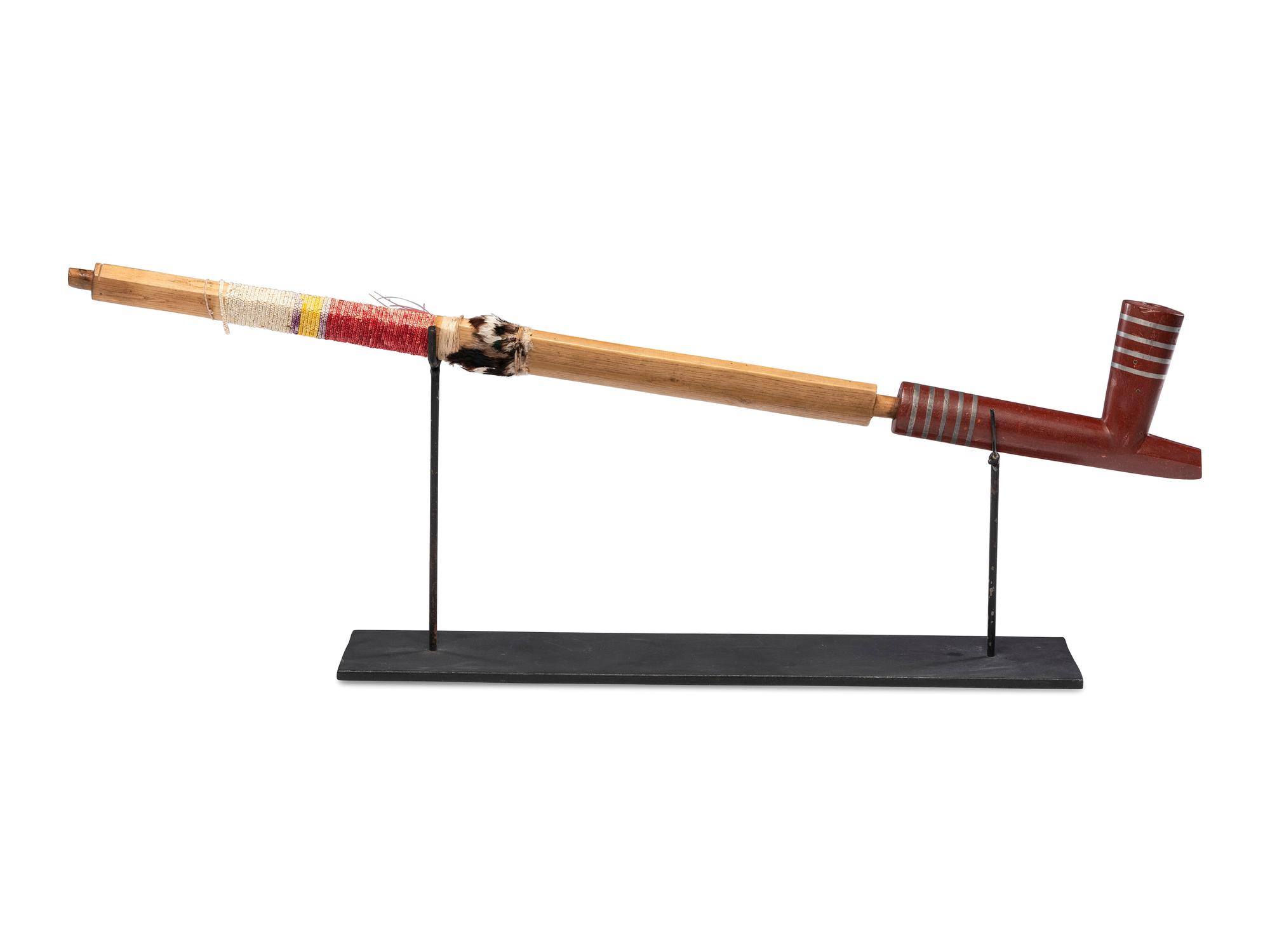 Northern Plains Quilled Pipe Stem and Catlinite Bowl, with Inlay