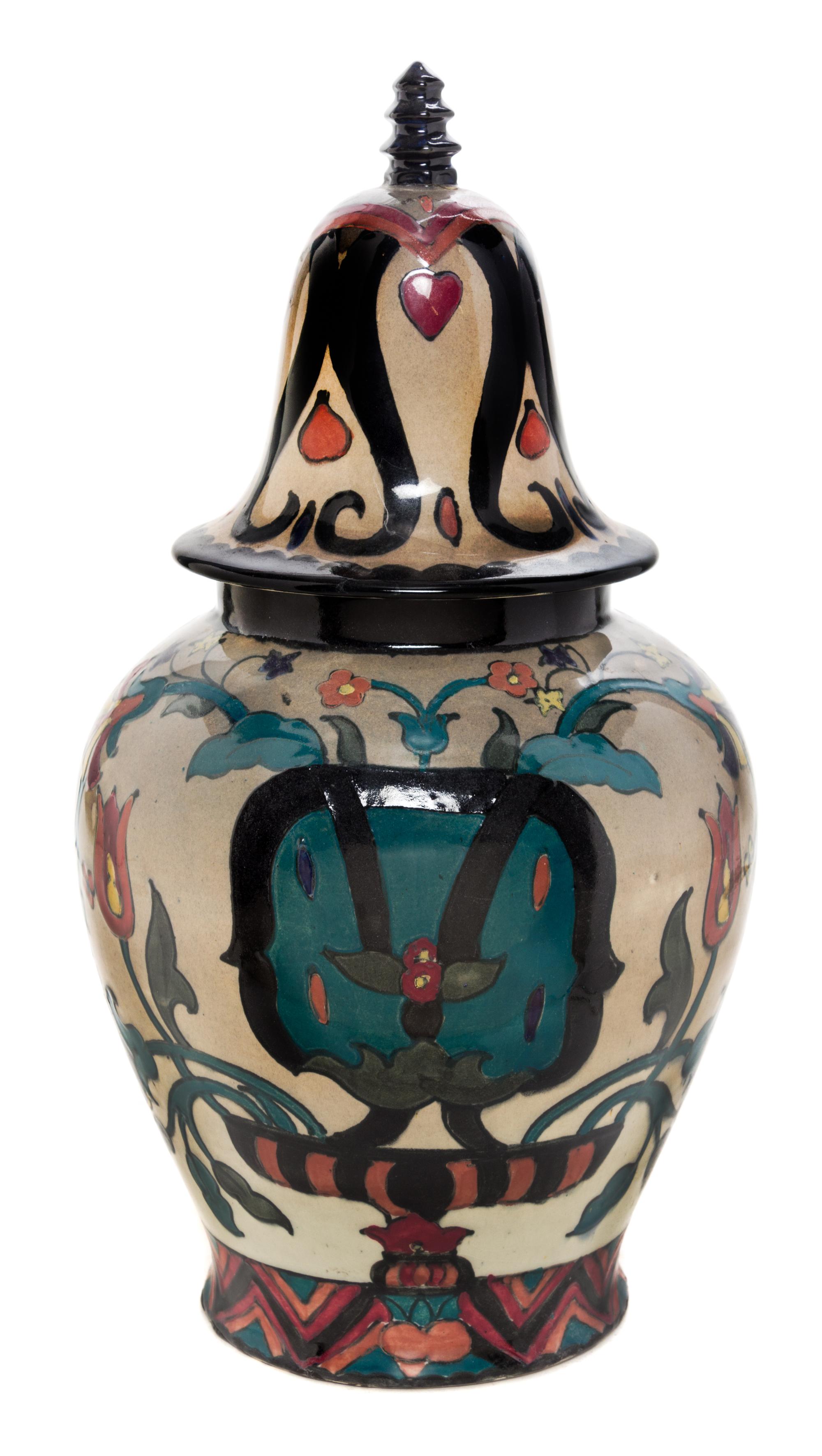 A Royal Cauldon Cairoware Covered Vase Height 14 inches.