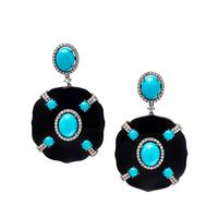 ONYX, TURQUOISE AND DIAMOND EARRINGS