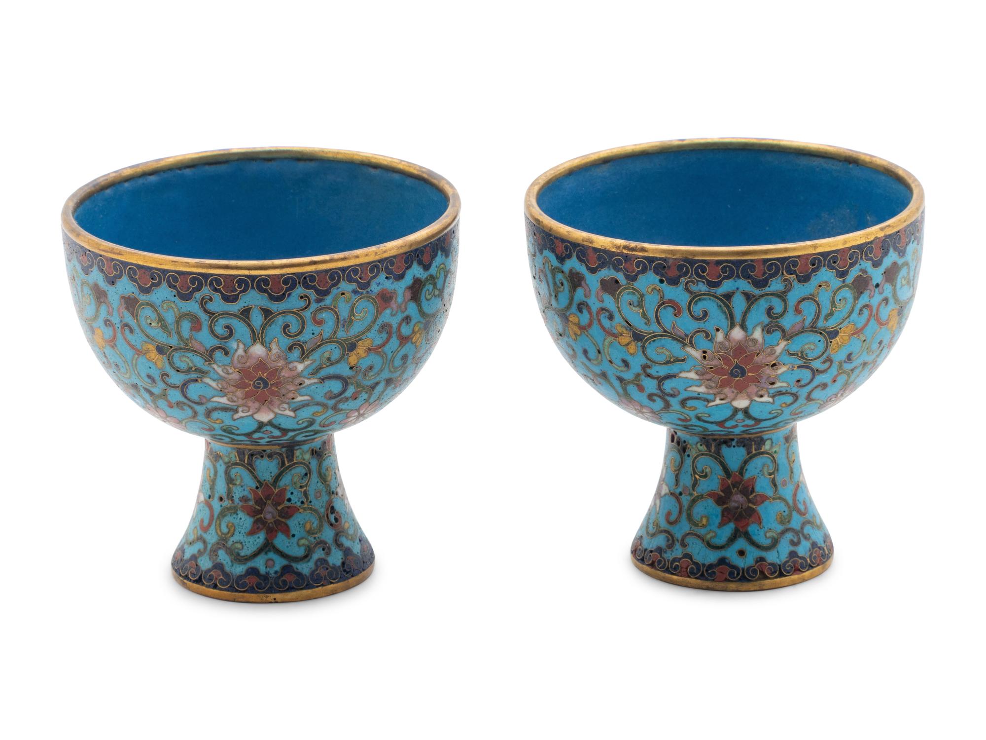 A Pair of Chinese Cloisonné Enamel Stem Cups