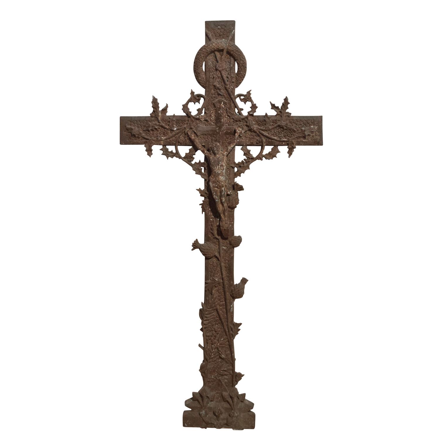 A Wrought Iron Crucifix 23" W x 3" D x 48 "H — France, 19th Century