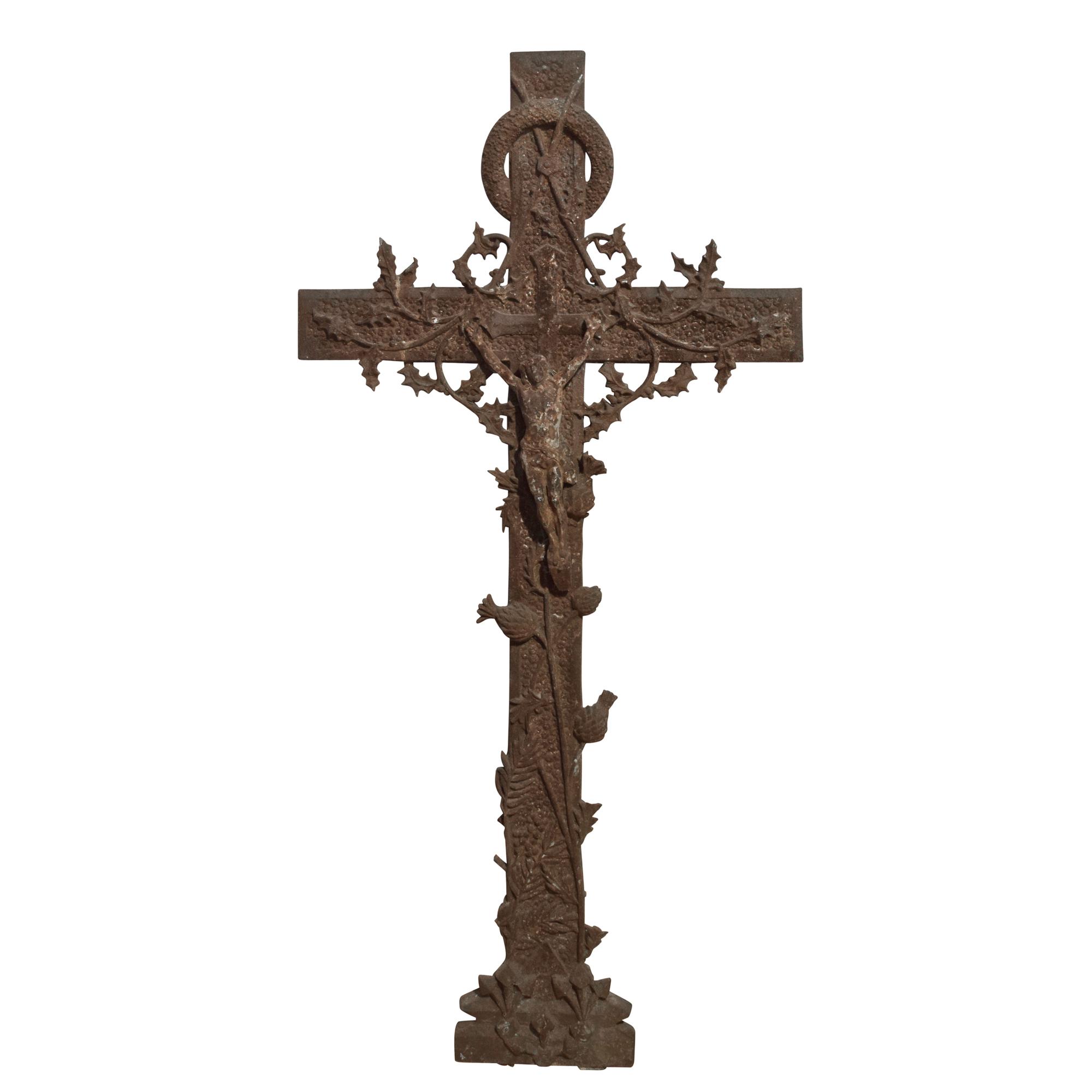 A Wrought Iron Crucifix 23" W x 3" D x 48 "H — France, 19th Century