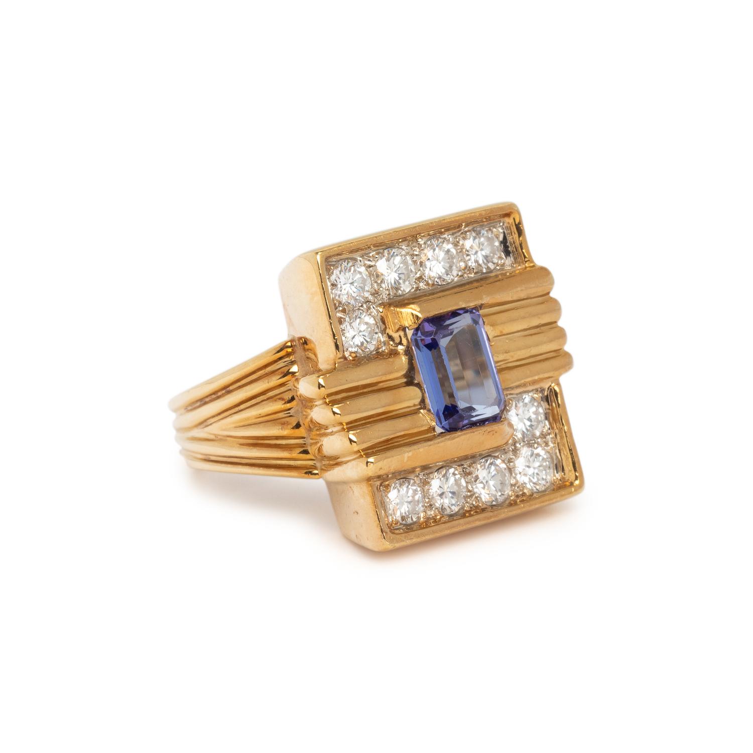 TANZANITE AND DIAMOND RING