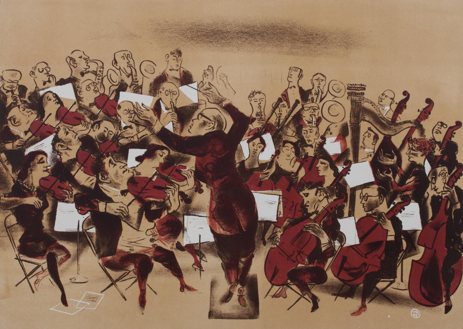 William Gropper, (American, 1897-1977), Hasidic Bass Player and Orchestra (two works)