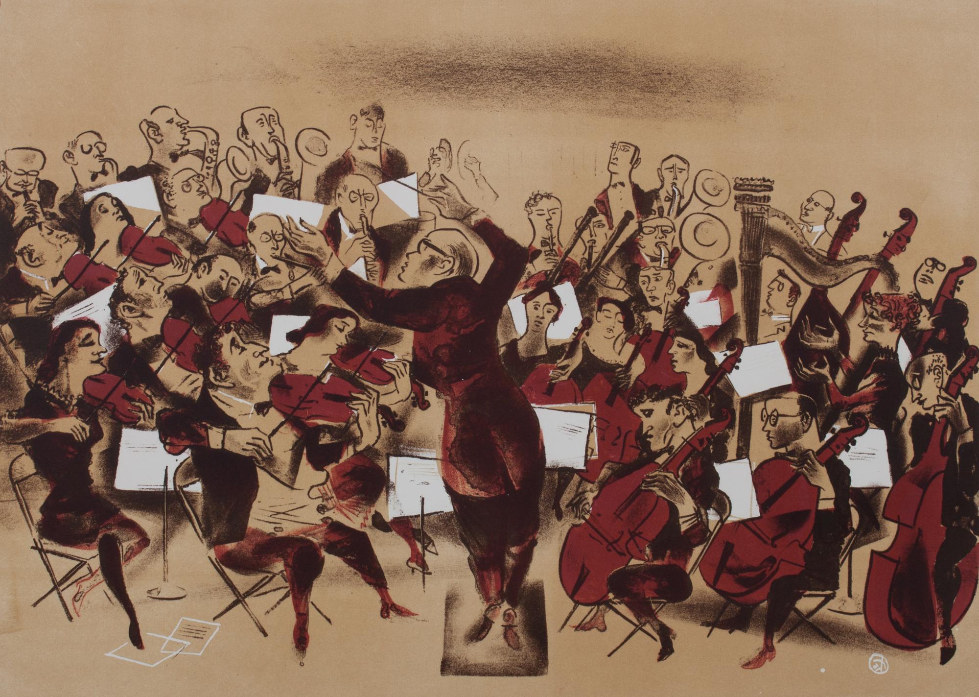 William Gropper, (American, 1897-1977), Hasidic Bass Player and Orchestra (two works)