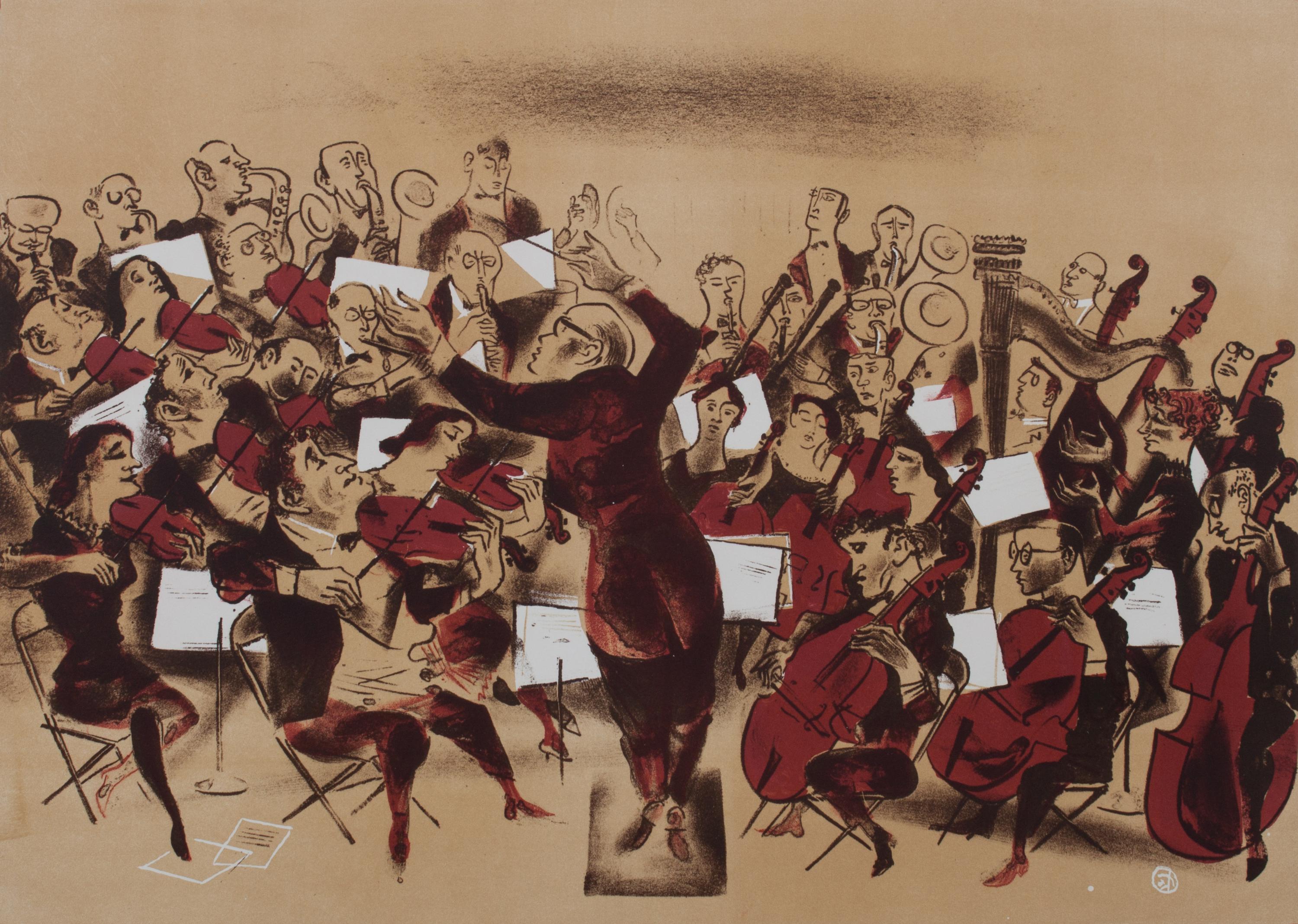 William Gropper, (American, 1897-1977), Hasidic Bass Player and Orchestra (two works)