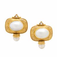 Mabé Pearl, Diamond, and Yellow Gold Earrings