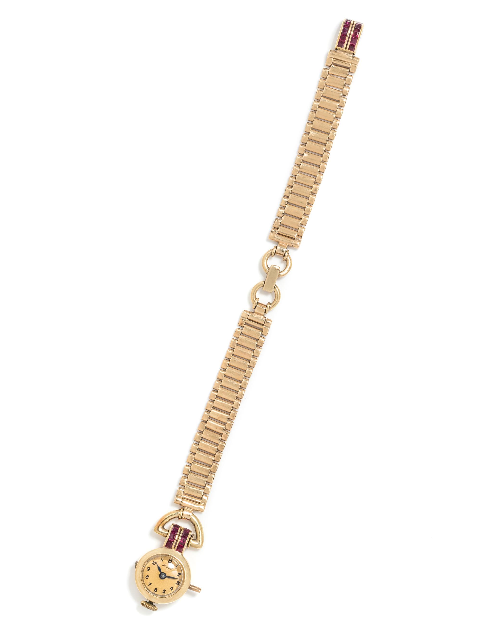 NICOLET, 14K YELLOW GOLD AND RUBY WRISTWATCH