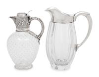 Two Silver-Mounted Glass Pitchers