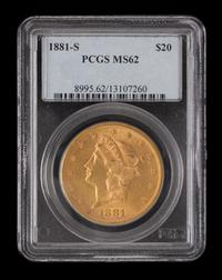 A United States 1881-S Liberty Head $20 Gold Coin