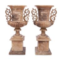 A Pair of Carved Alabaster Urns