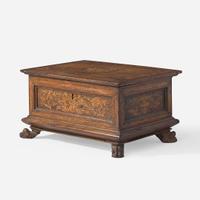 A miniature Italian marquetry inlaid walnut cassone or document box 17th century