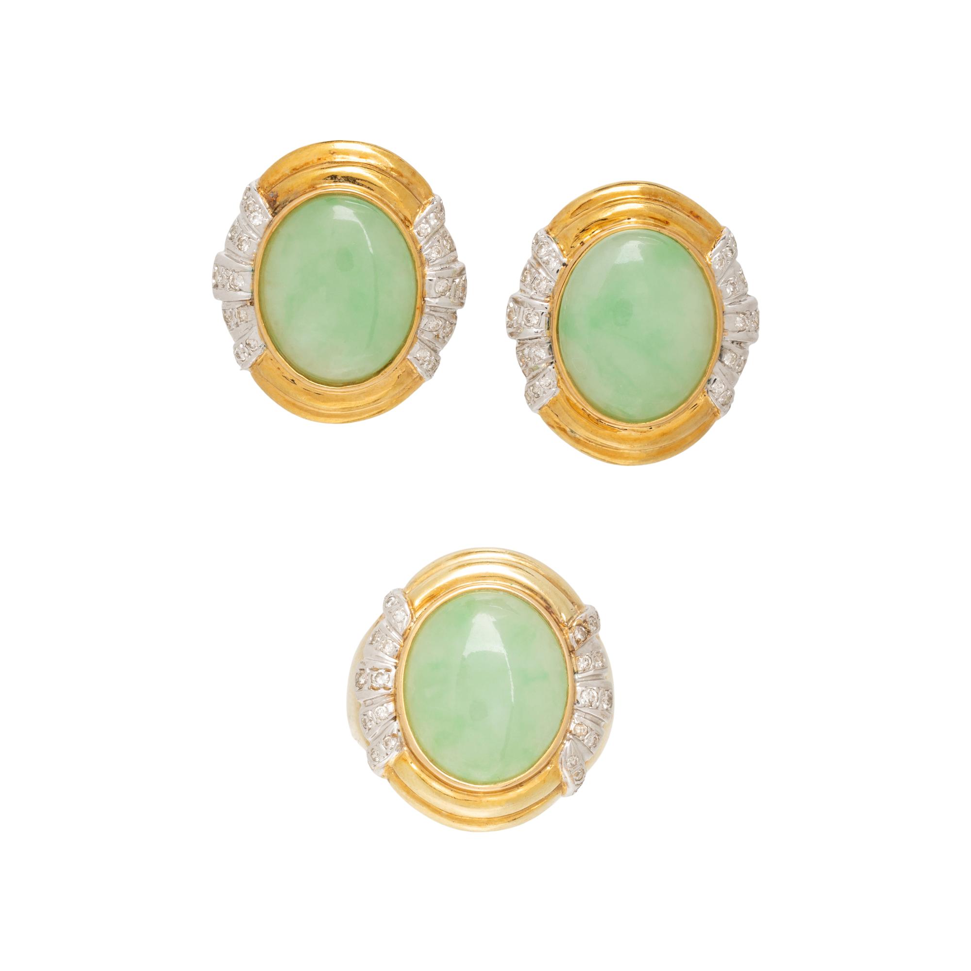 YELLOW GOLD, JADE, AND DIAMOND DEMI PARURE
