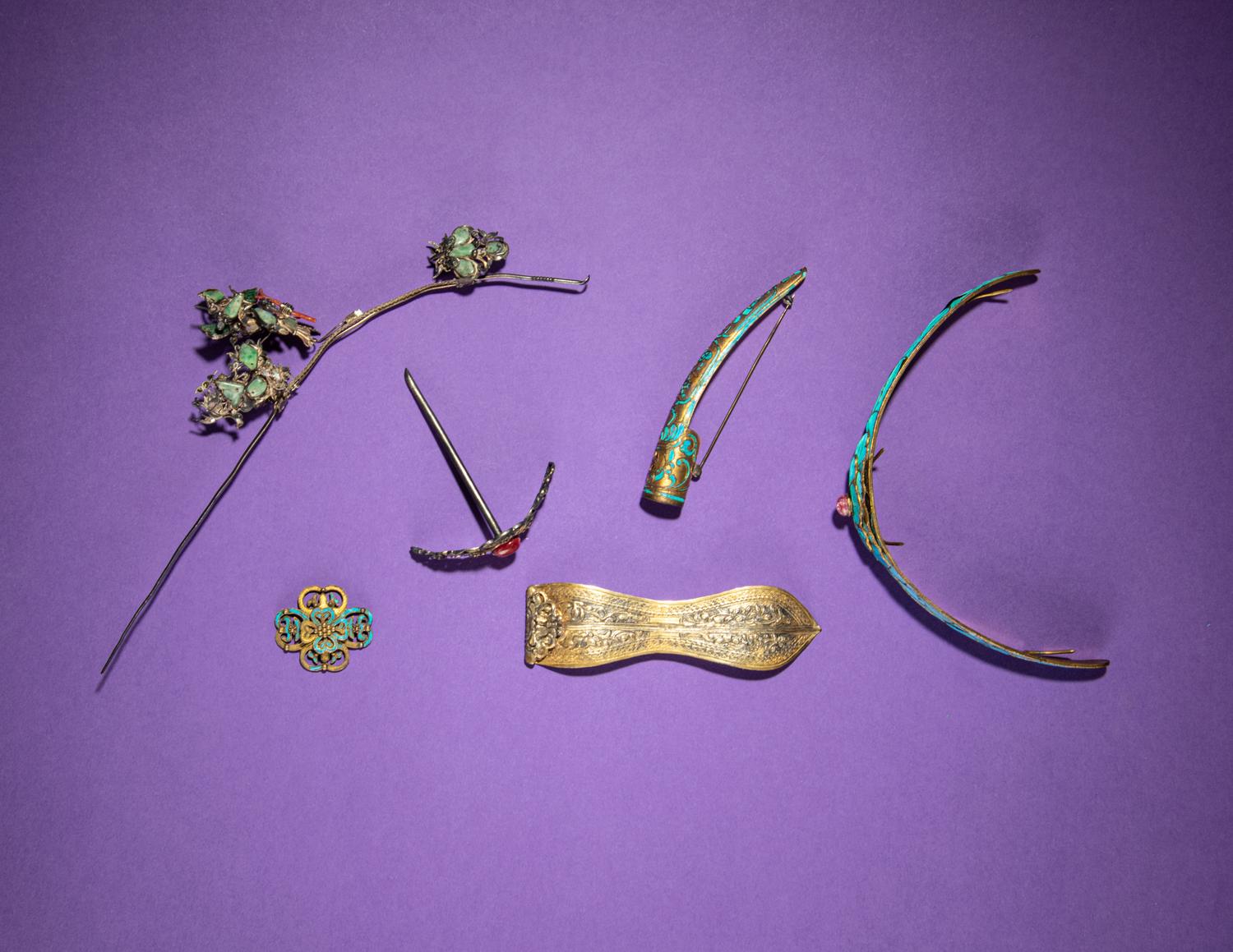Six Kingfisher Feather Decorated and Embellished Accessories