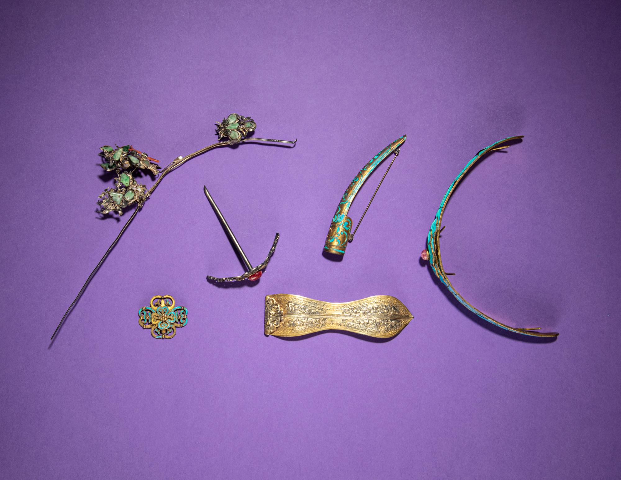 Six Kingfisher Feather Decorated and Embellished Accessories