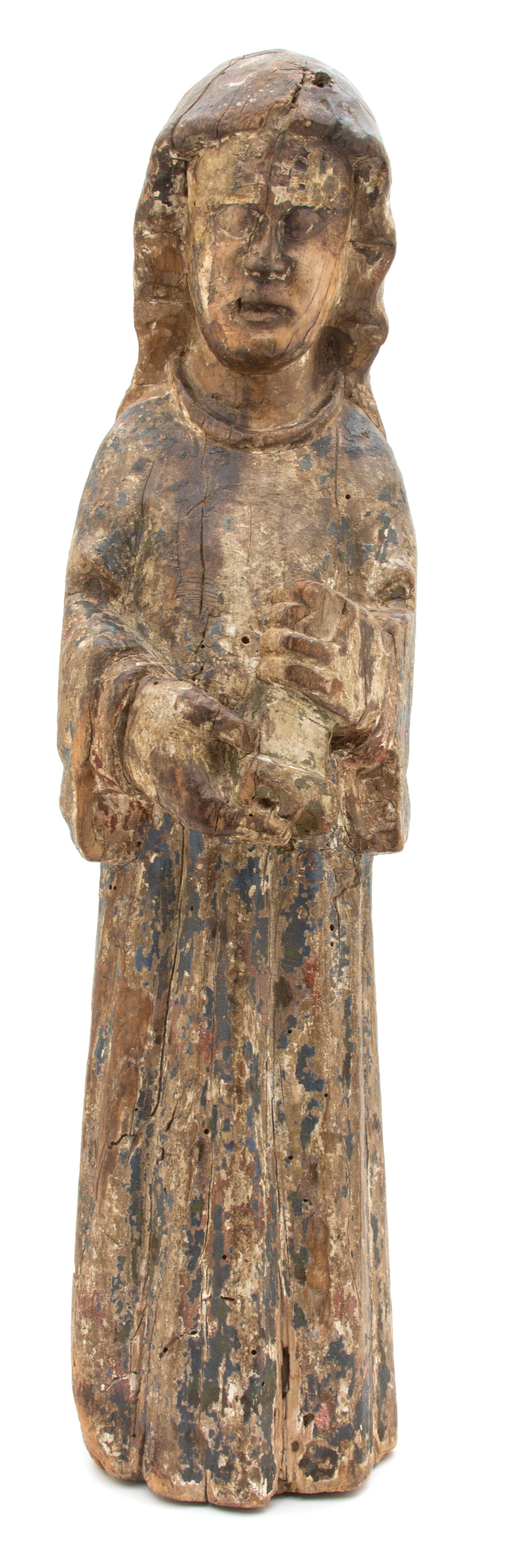 A Northern European Polychrome Decorated Figure of Saint Birgitta Height 23 inches. — 15TH/16TH CENTURY