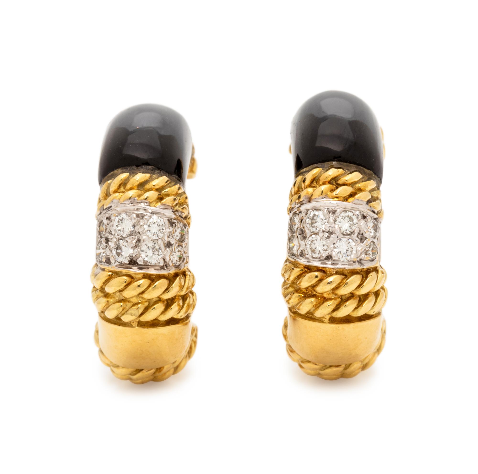 CASSIS, YELLOW GOLD, ONYX AND DIAMOND EARCLIPS