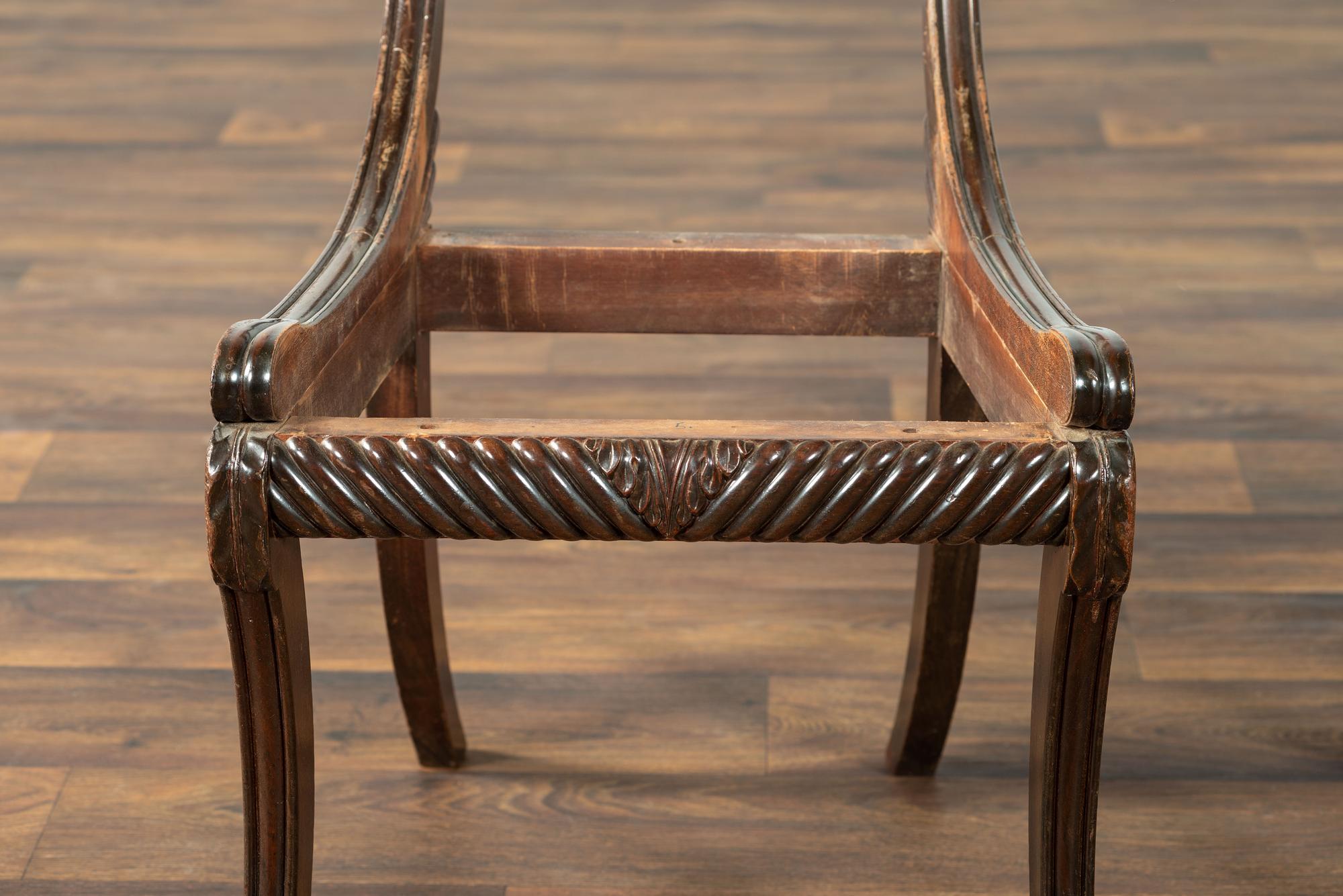 A Pair of Classical Drapery Carved Mahogany Side Chairs