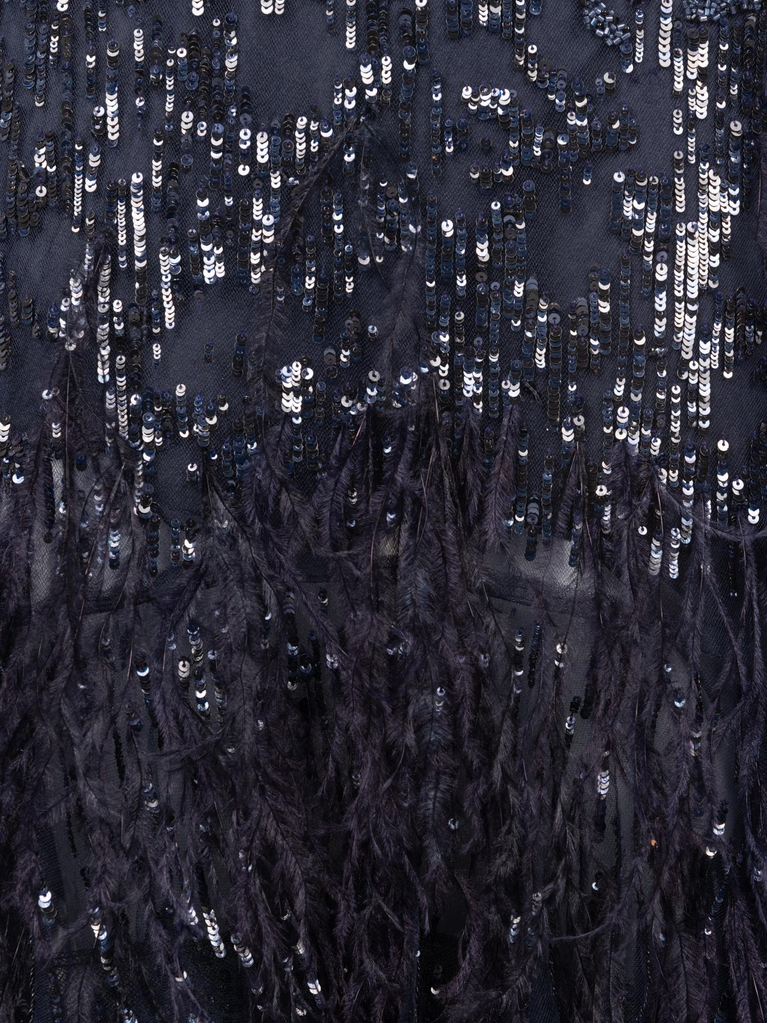 Oscar de la Renta Sequined Dress with Ostrich Feathers, 2000-10s