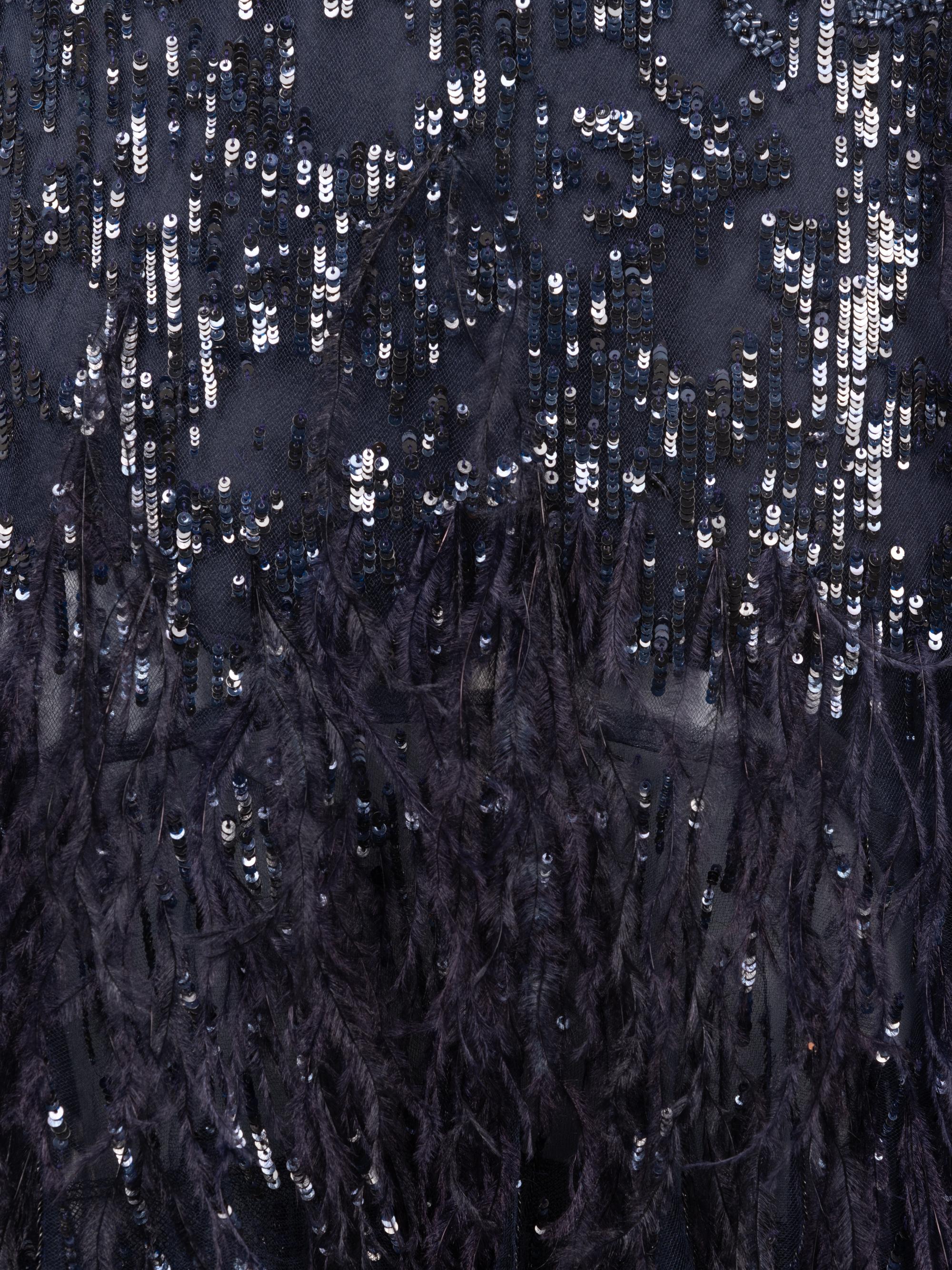 Oscar de la Renta Sequined Dress with Ostrich Feathers, 2000-10s