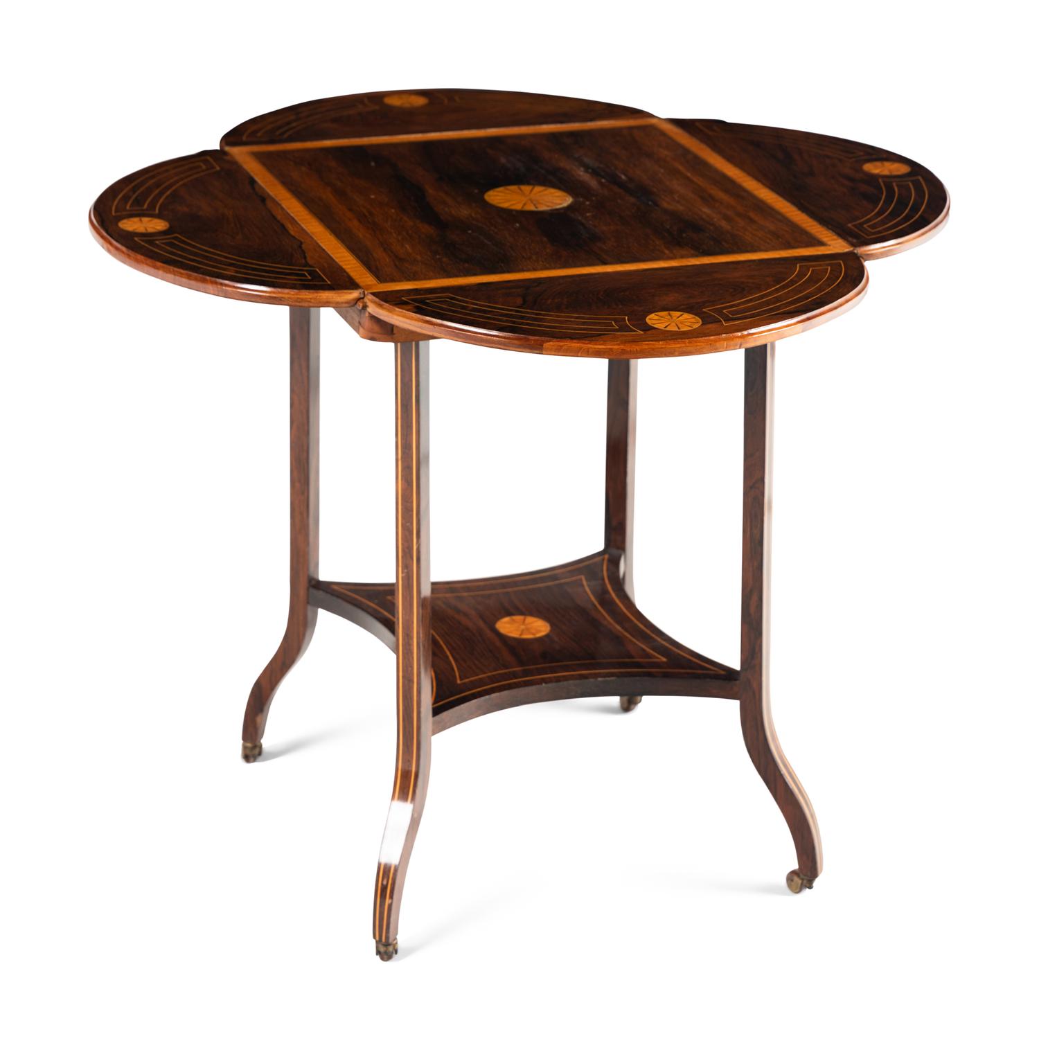 An Edwardian Inlaid Rosewood and Satinwood Drop-Leaf Table