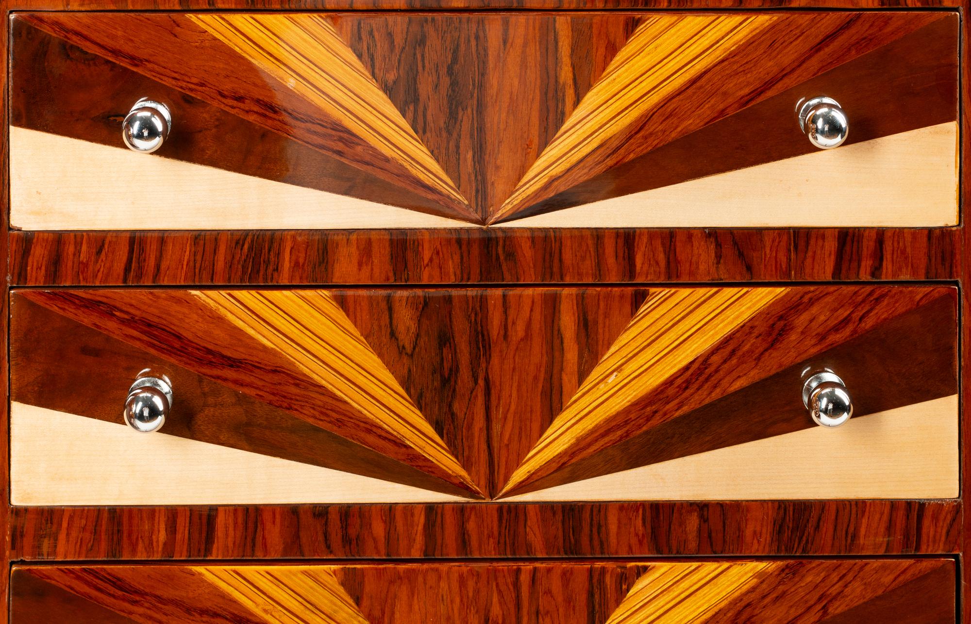 A Pair of Art Deco Style Rosewood and Parquetry Tall Chests