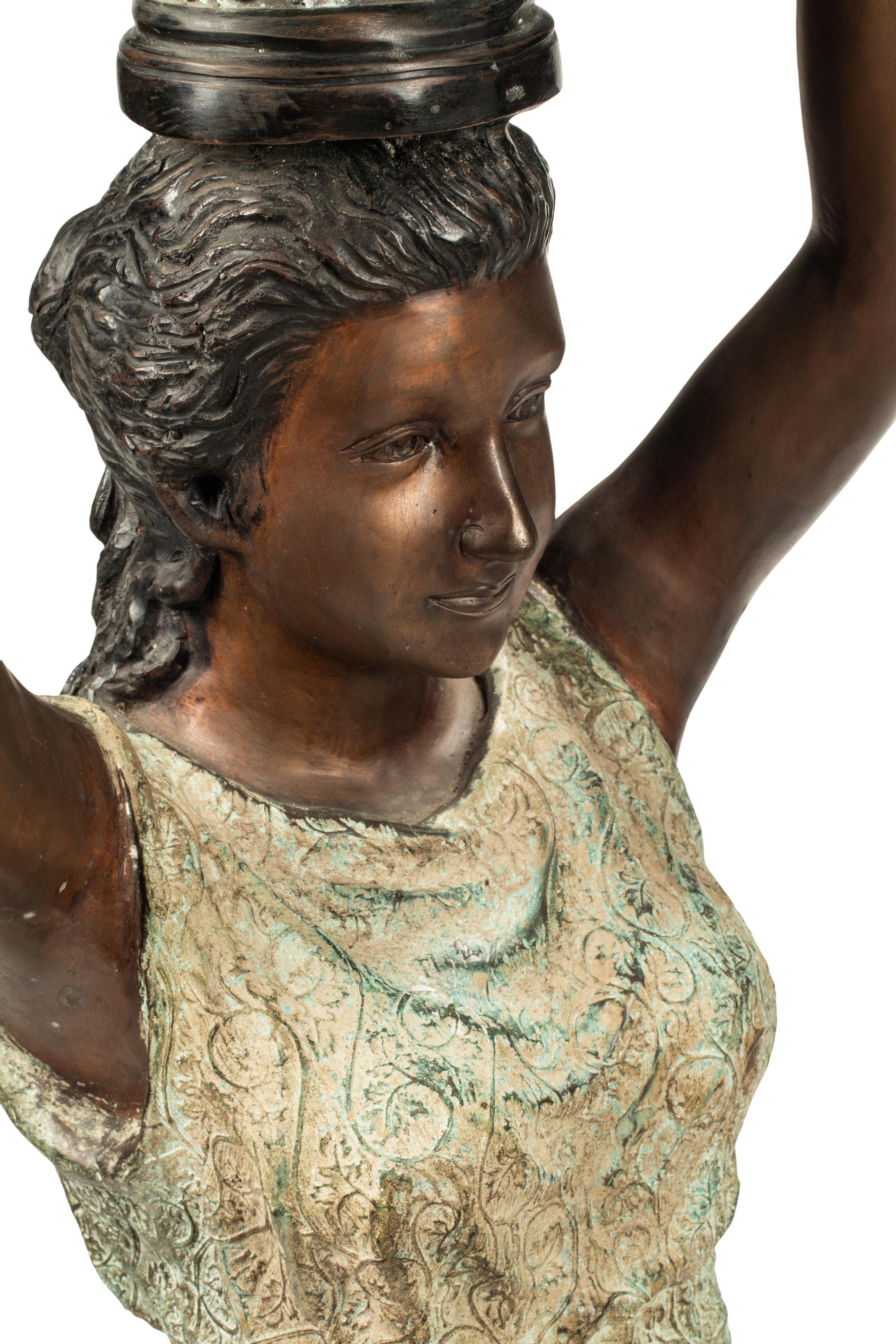 A Pair of Large Polychrome Bronze Figural Jardinières
