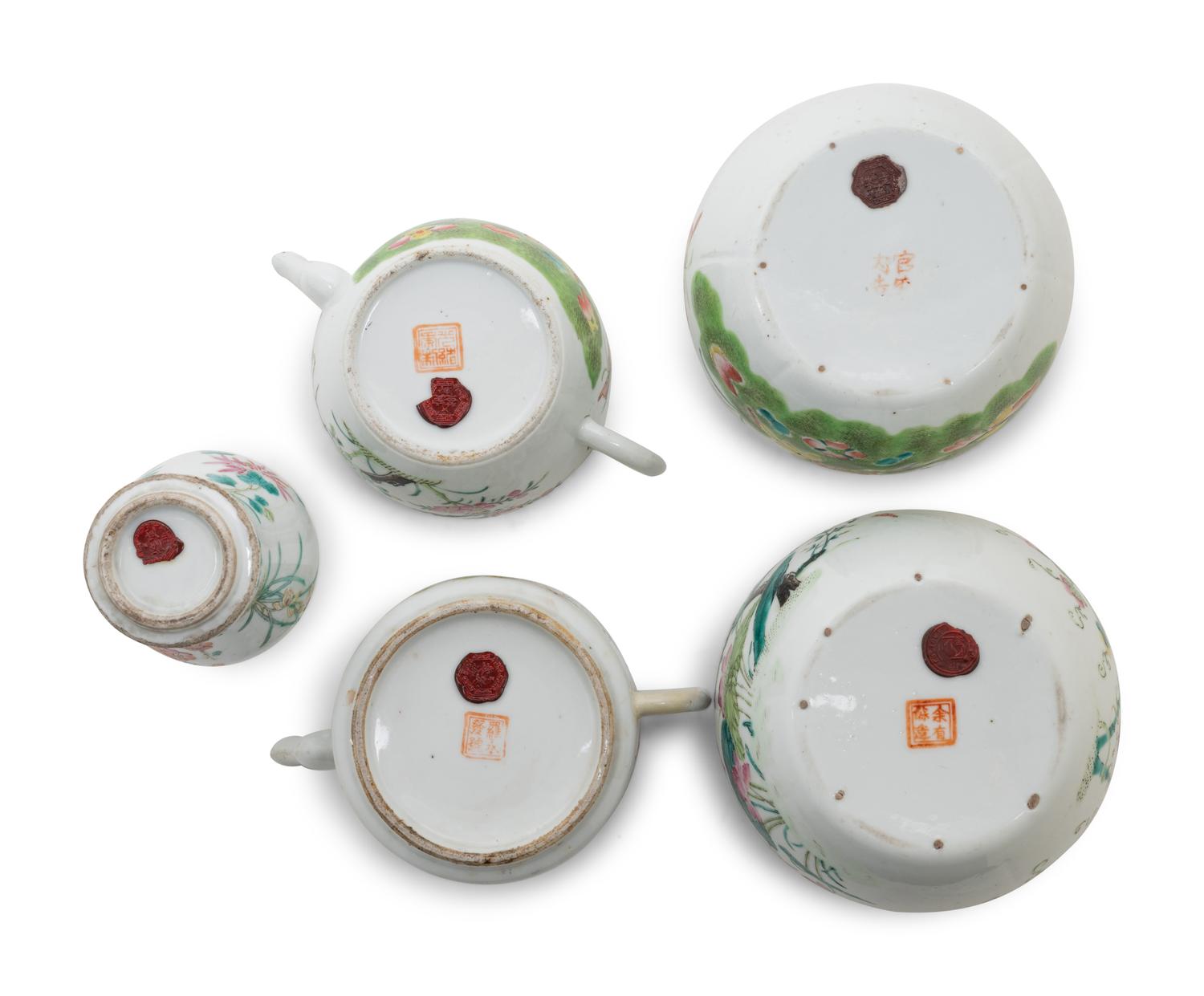 Six Chinese Famille Rose 'Flowers and Butterflies' Porcelain Articles