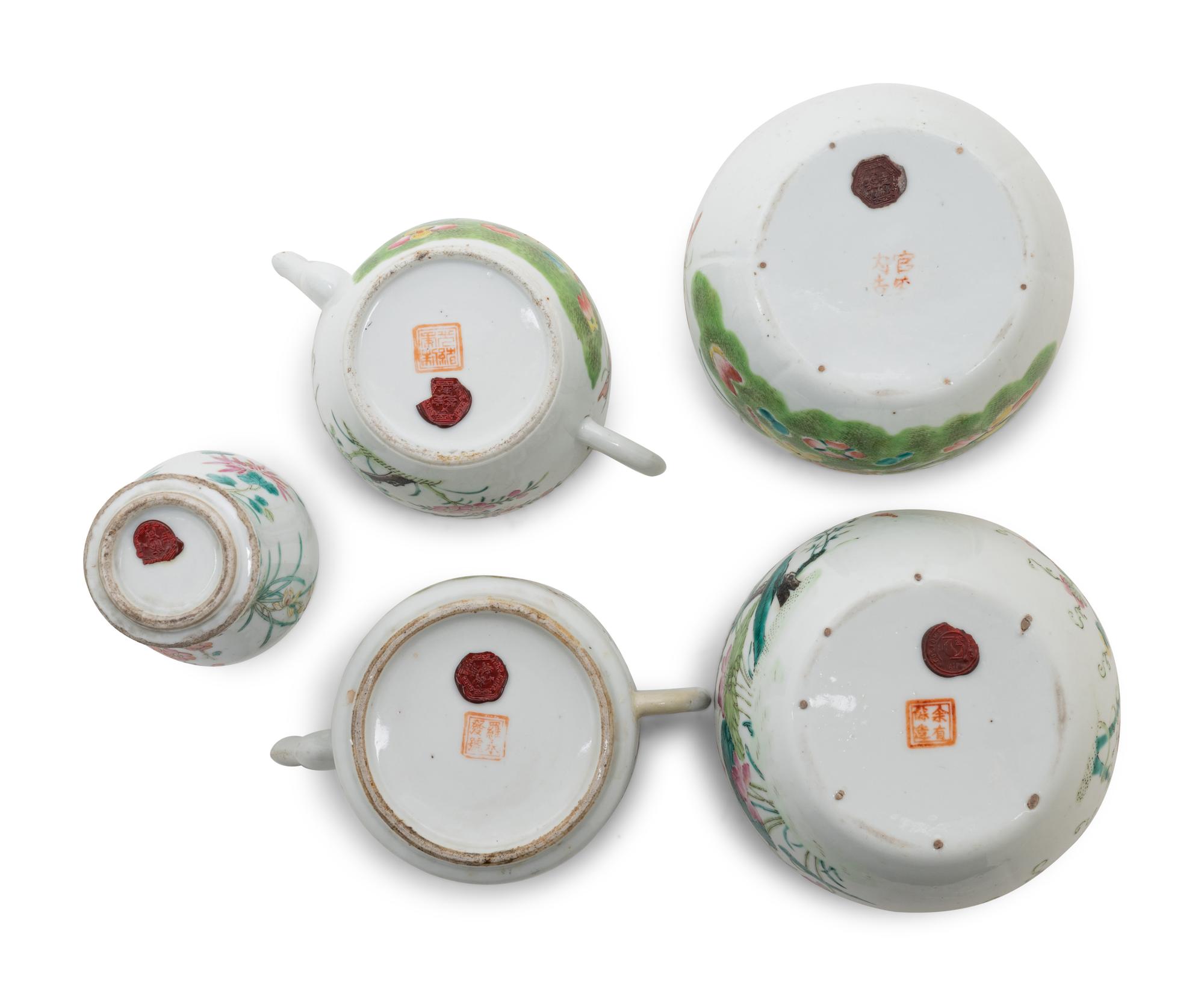 Six Chinese Famille Rose 'Flowers and Butterflies' Porcelain Articles