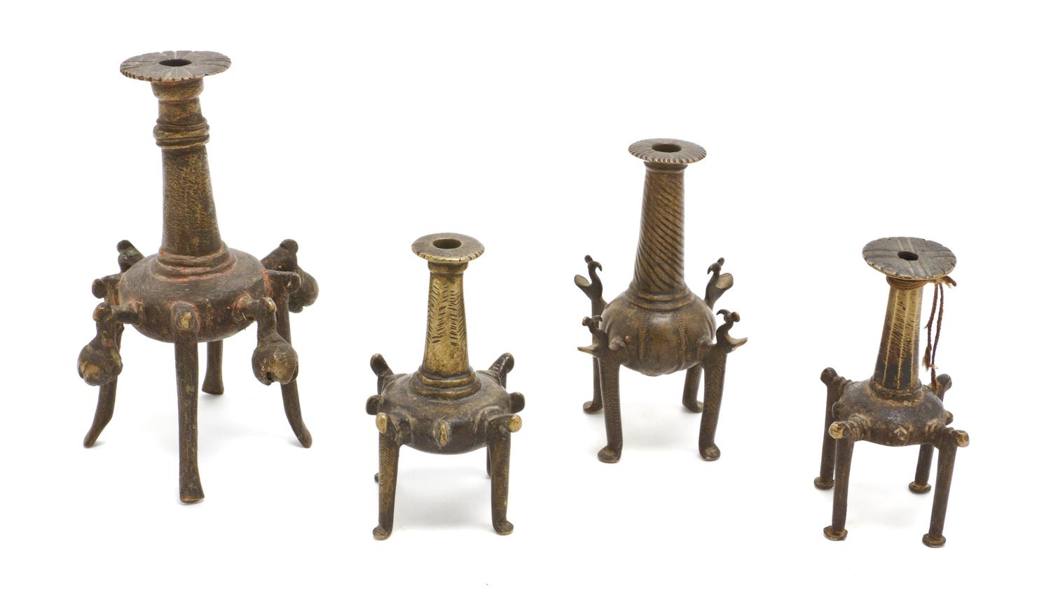 Four Persian Bronze Kohl Vessels, Height of tallest 7 1/2 inches.