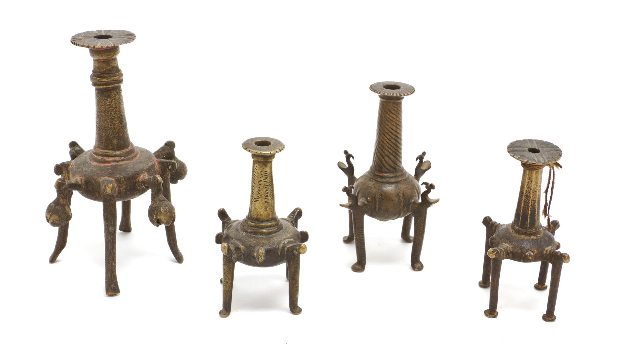Four Persian Bronze Kohl Vessels, Height of tallest 7 1/2 inches.