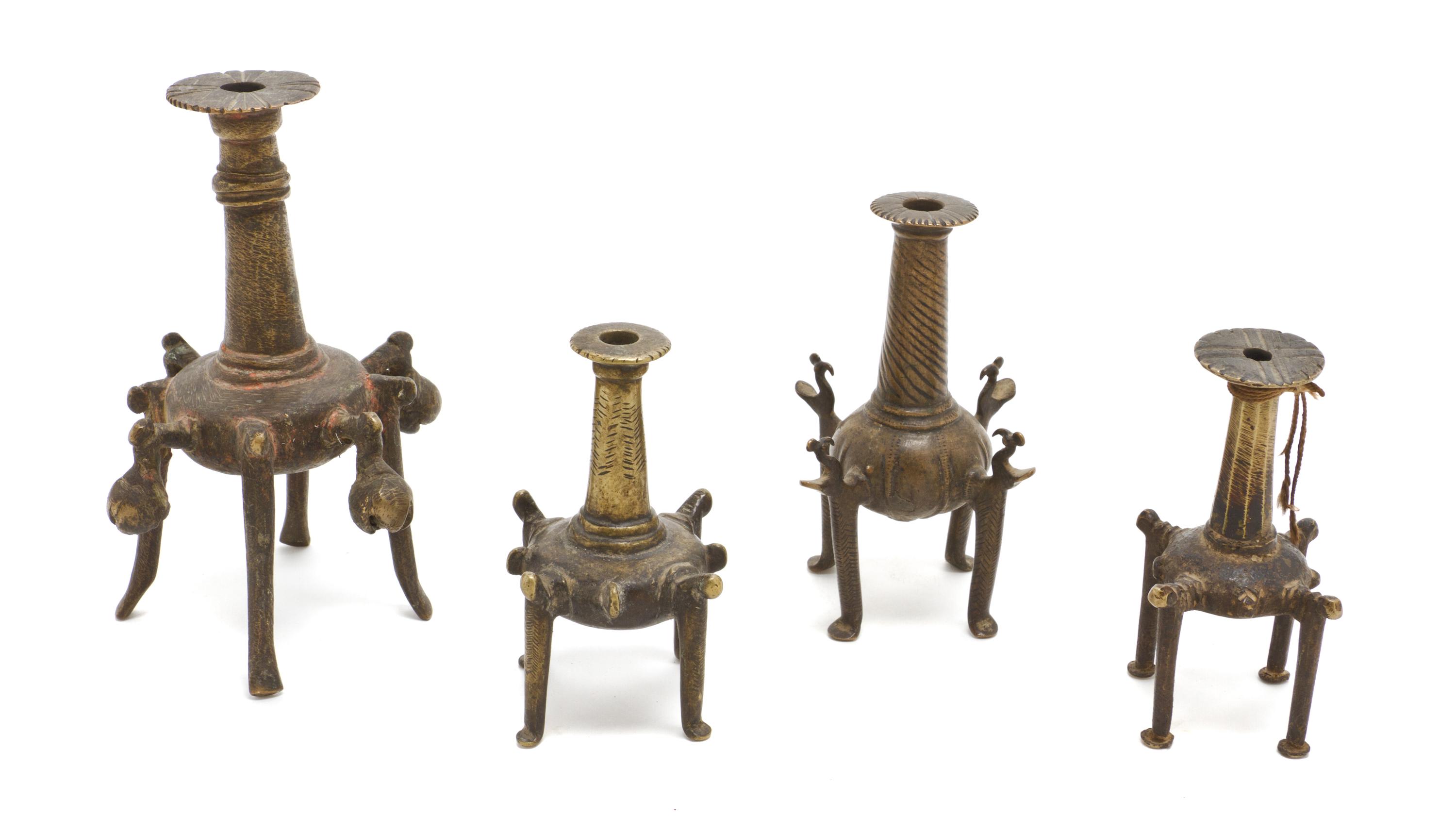 Four Persian Bronze Kohl Vessels, Height of tallest 7 1/2 inches.