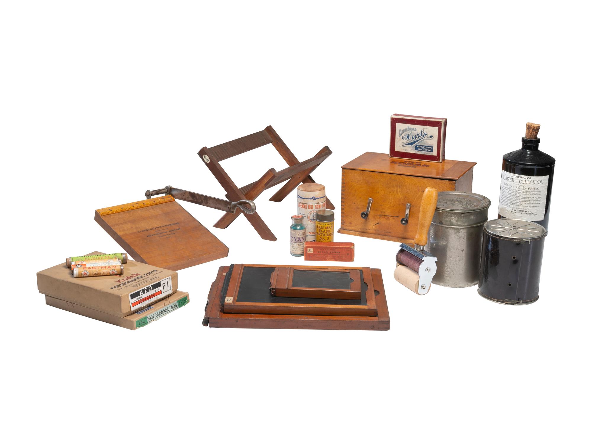 [EARLY PHOTOGRAPHY]. Assorted darkroom and developing supplies.