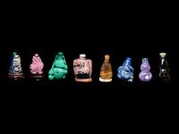 Eight Chinese Precious Stone and Lacquered Snuff Bottles