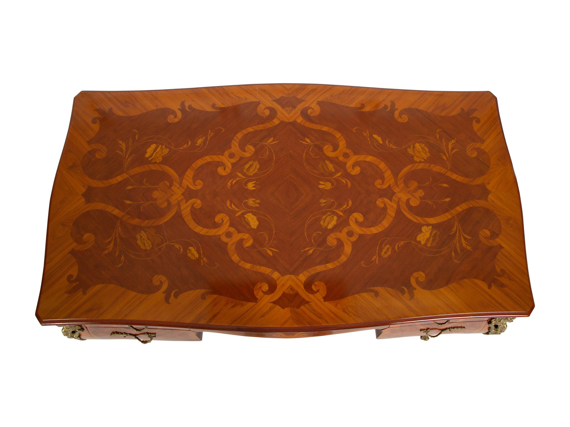 A Louis XV Style Gilt-Bronze Mounted Marquetry Bureau Plat