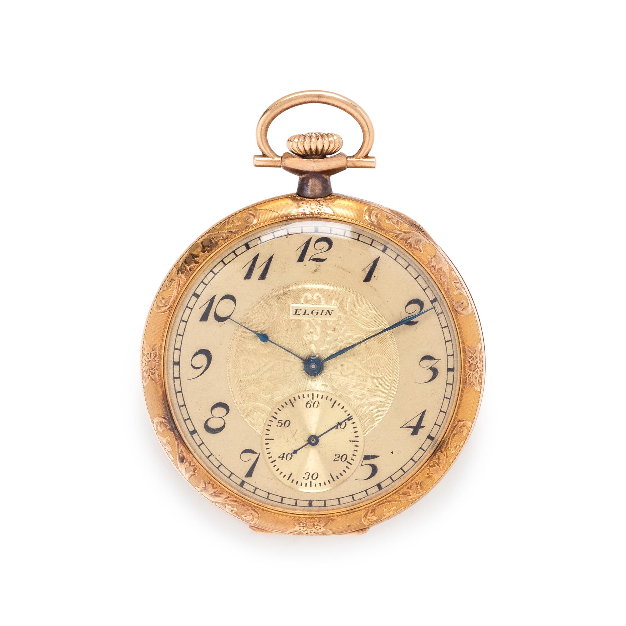 ELGIN, 14K YELLOW GOLD OPEN FACE POCKET WATCH