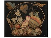 An American Stumpwork Embroidery of Fruit in a Whalebone Basket