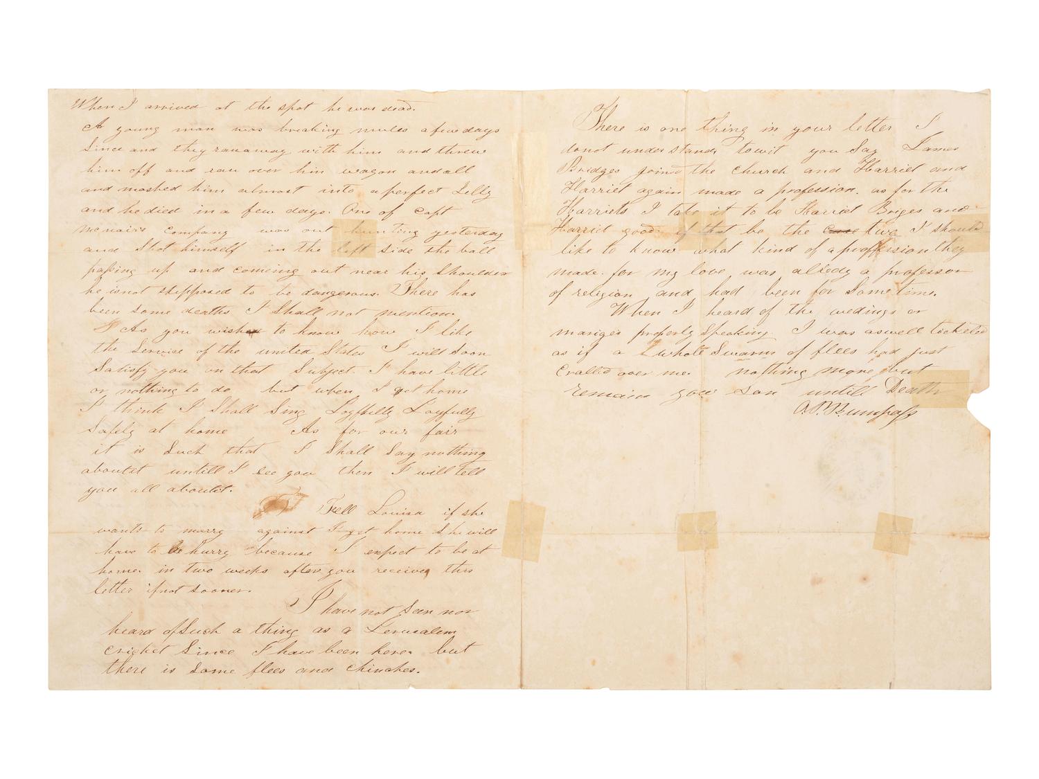 [MILITARIA]. 2 soldier's letters from Fort Leavenworth, each incl. Fort Leavenworth postmark.