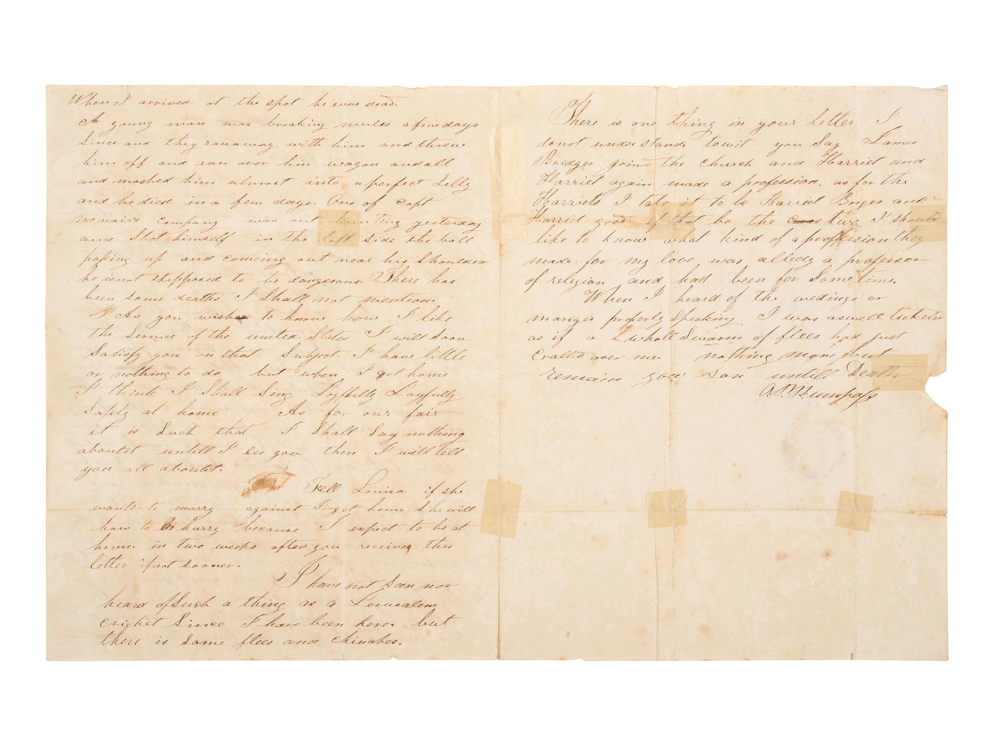 [MILITARIA]. 2 soldier's letters from Fort Leavenworth, each incl. Fort Leavenworth postmark.