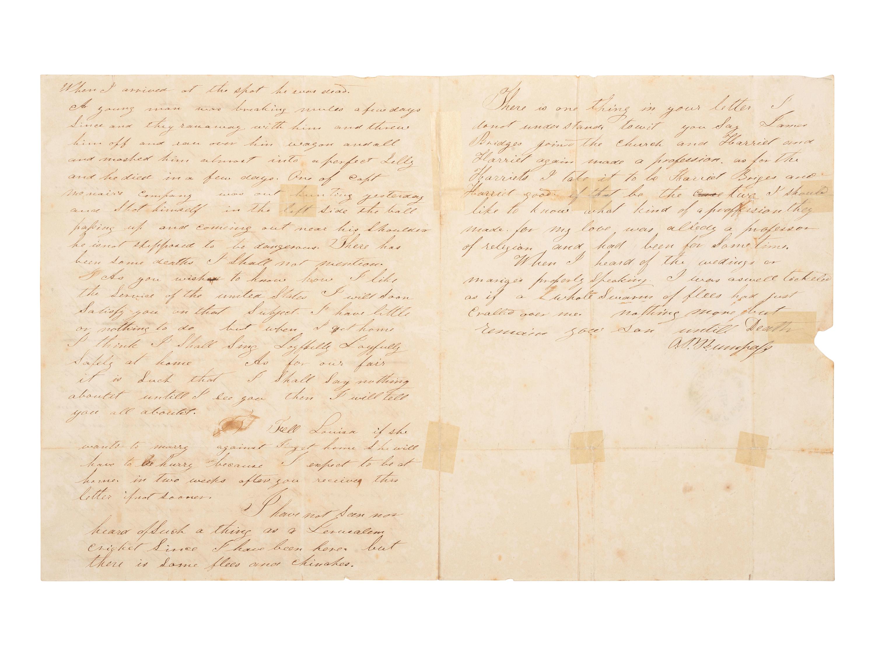 [MILITARIA]. 2 soldier's letters from Fort Leavenworth, each incl. Fort Leavenworth postmark.