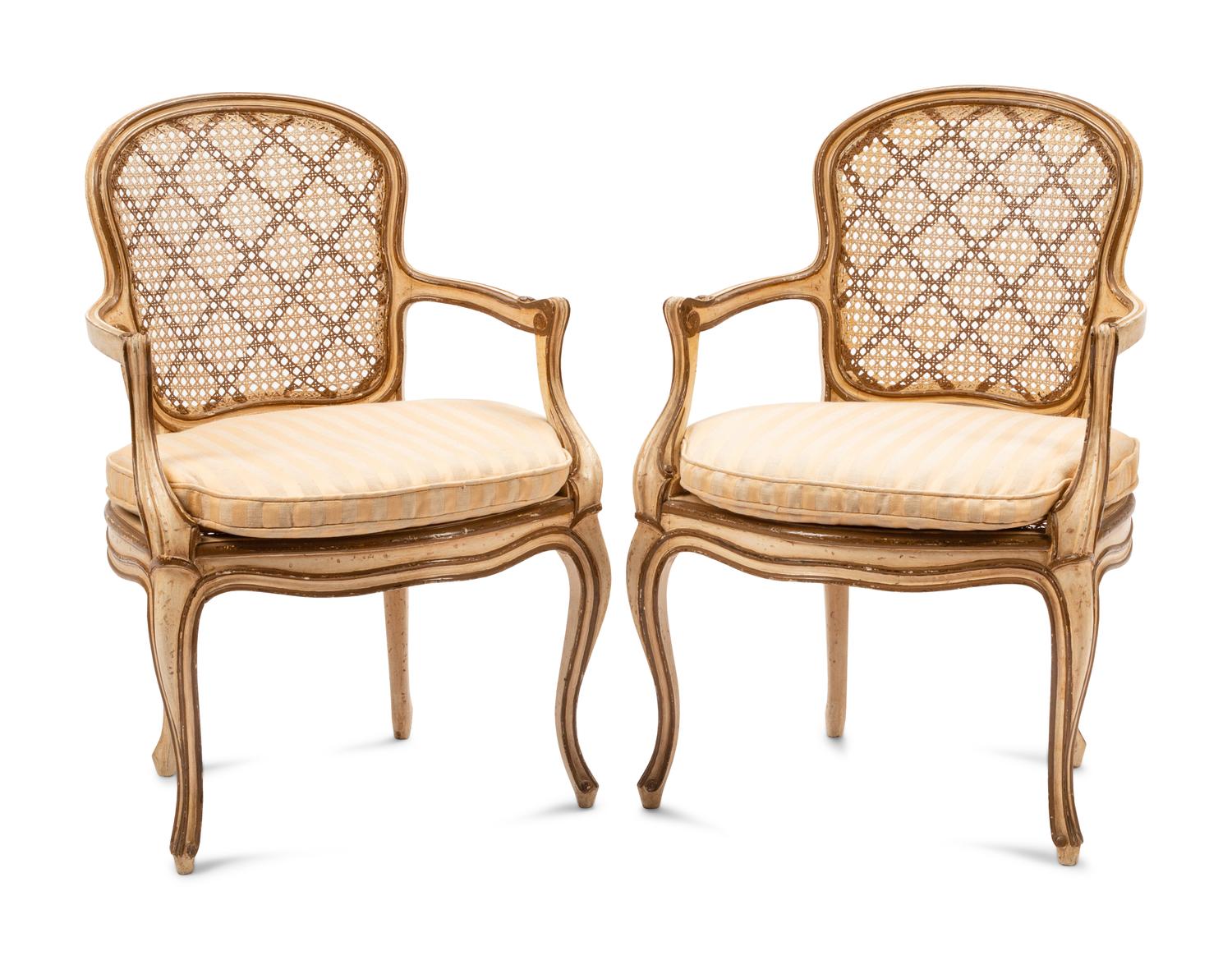 A Pair of Louis XV Style Painted Fauteuils