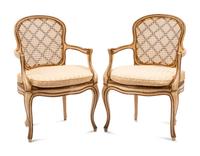 A Pair of Louis XV Style Painted Fauteuils