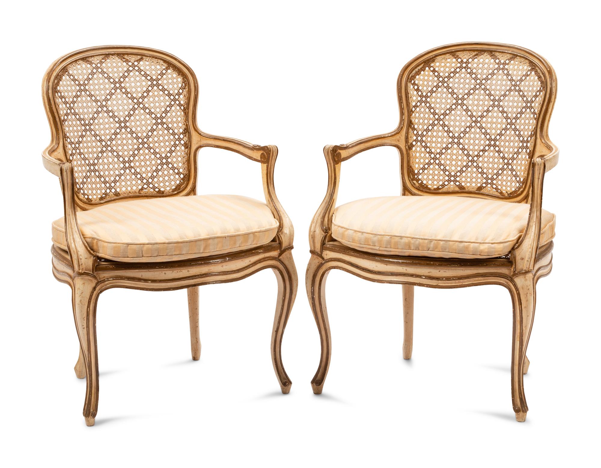 A Pair of Louis XV Style Painted Fauteuils