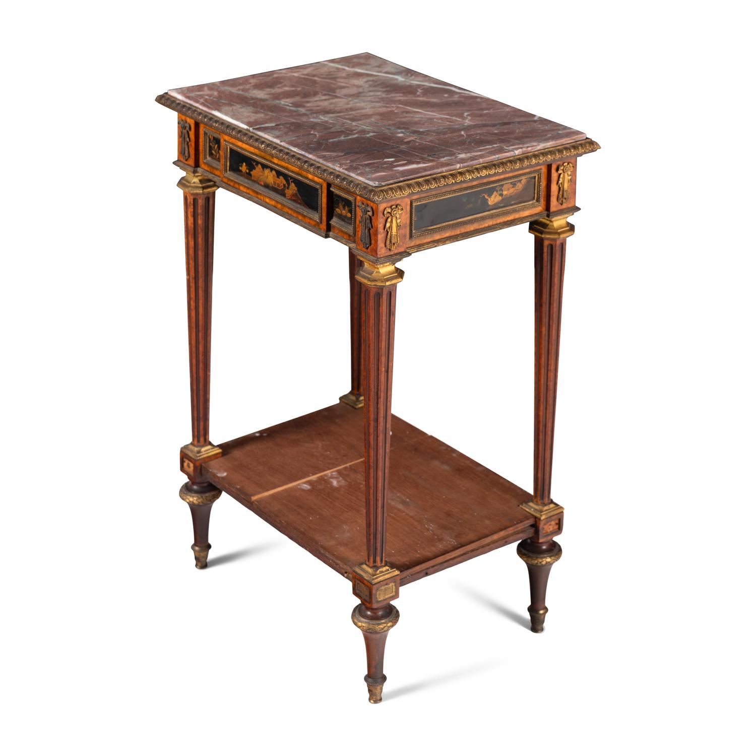 A French Ormolu Mounted Amboyna and Japanese Lacquer Table
