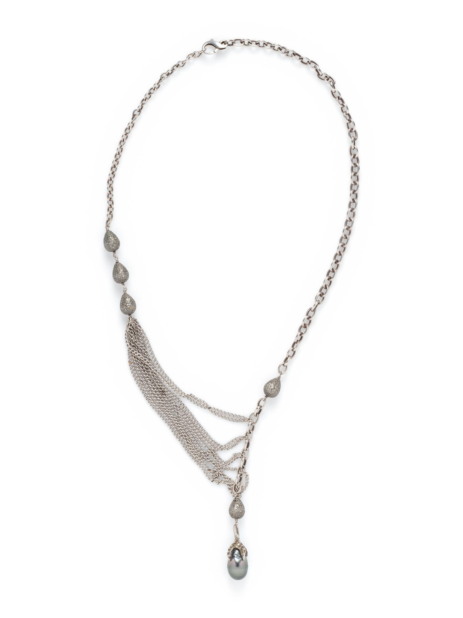 IRIT DESIGN, SILVER, DIAMOND AND CULTURED TAHITIAN PEARL NECKLACE