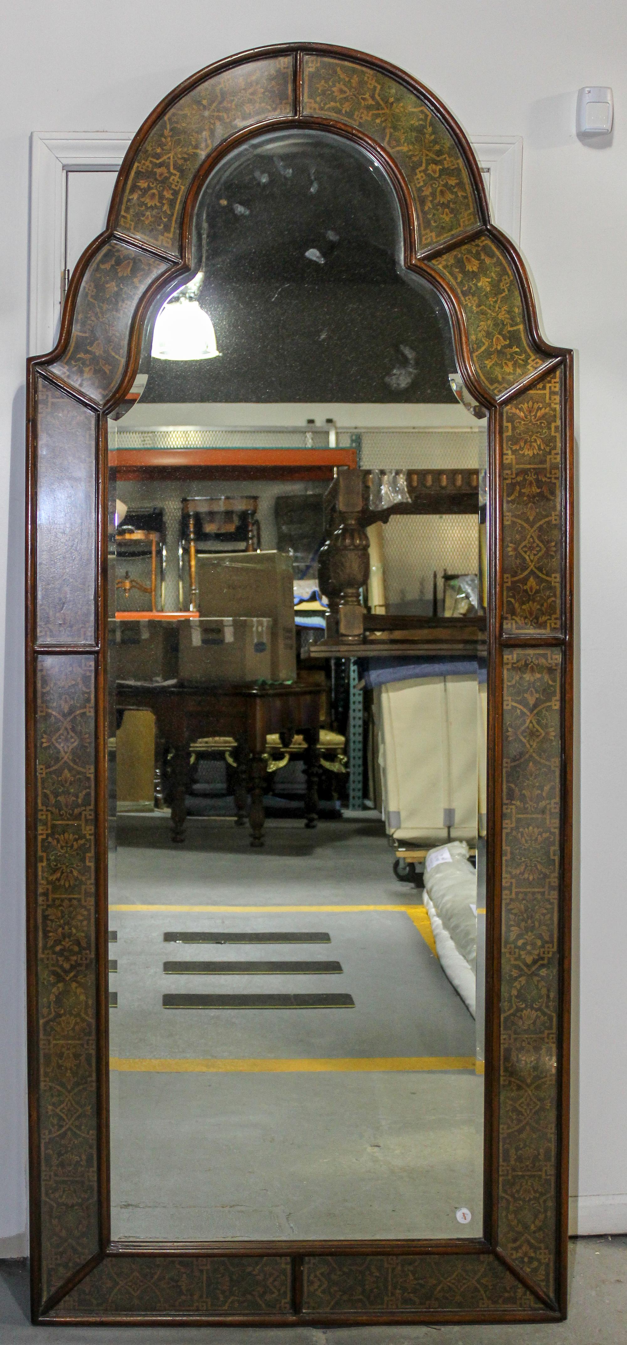A Walnut and Decoupage Pier Mirror Height 88 x width 38 inches. — 20TH/21ST CENTURY