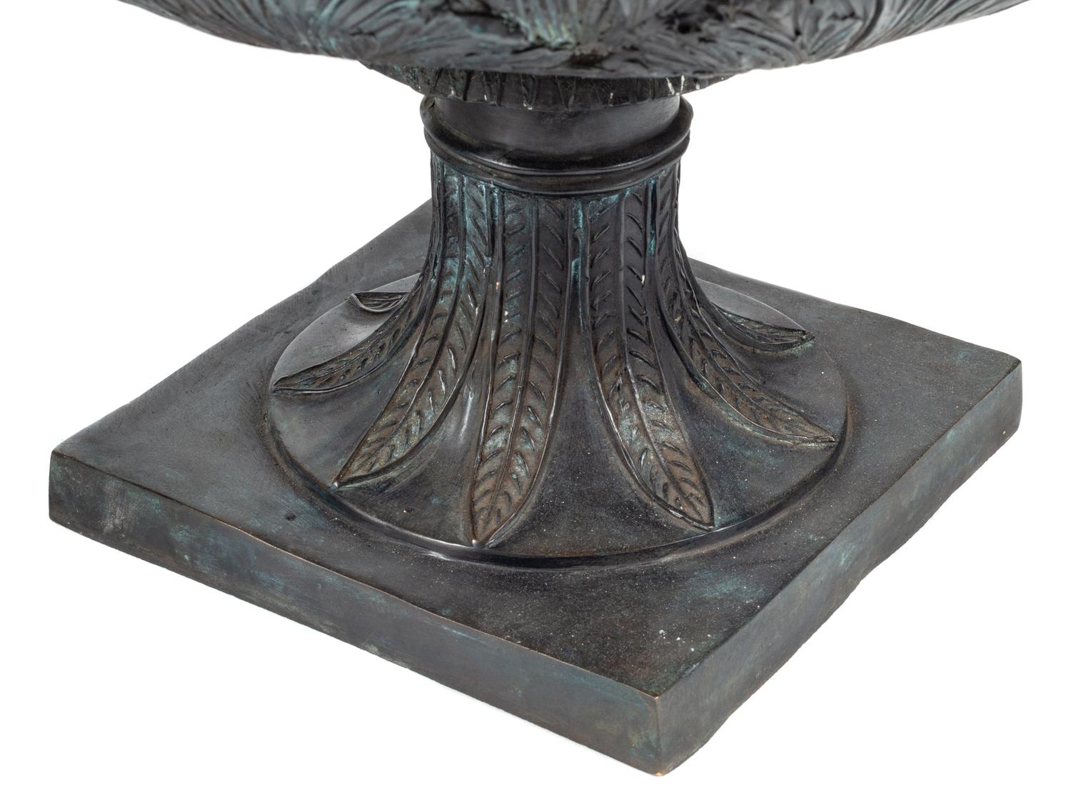 A Pair of Pompeiian Style Patinated Bronze Urns