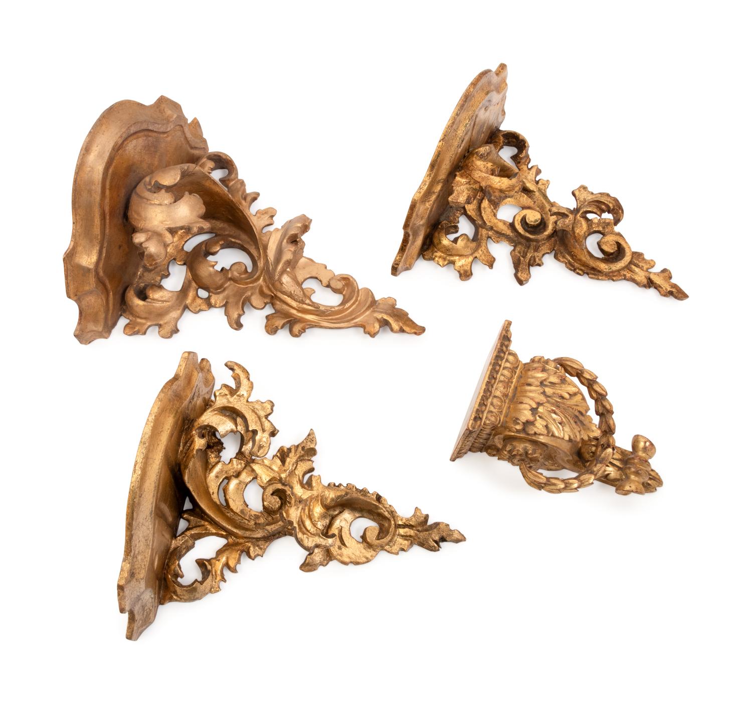 Four Louis XV Style Carved Giltwood Wall Brackets