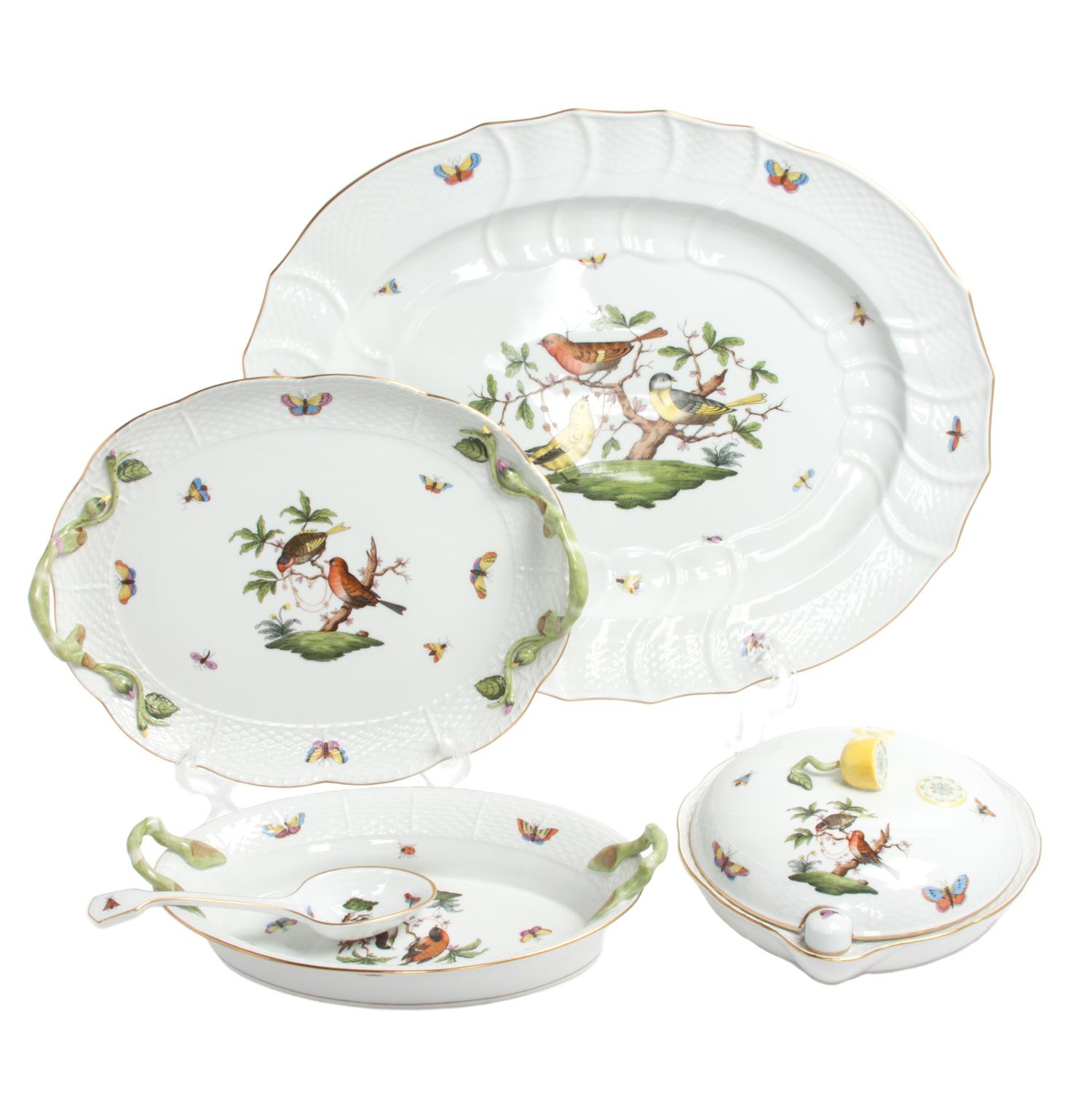 A Group of Six Herend Porcelain Serving Articles Width of first 18 inches.