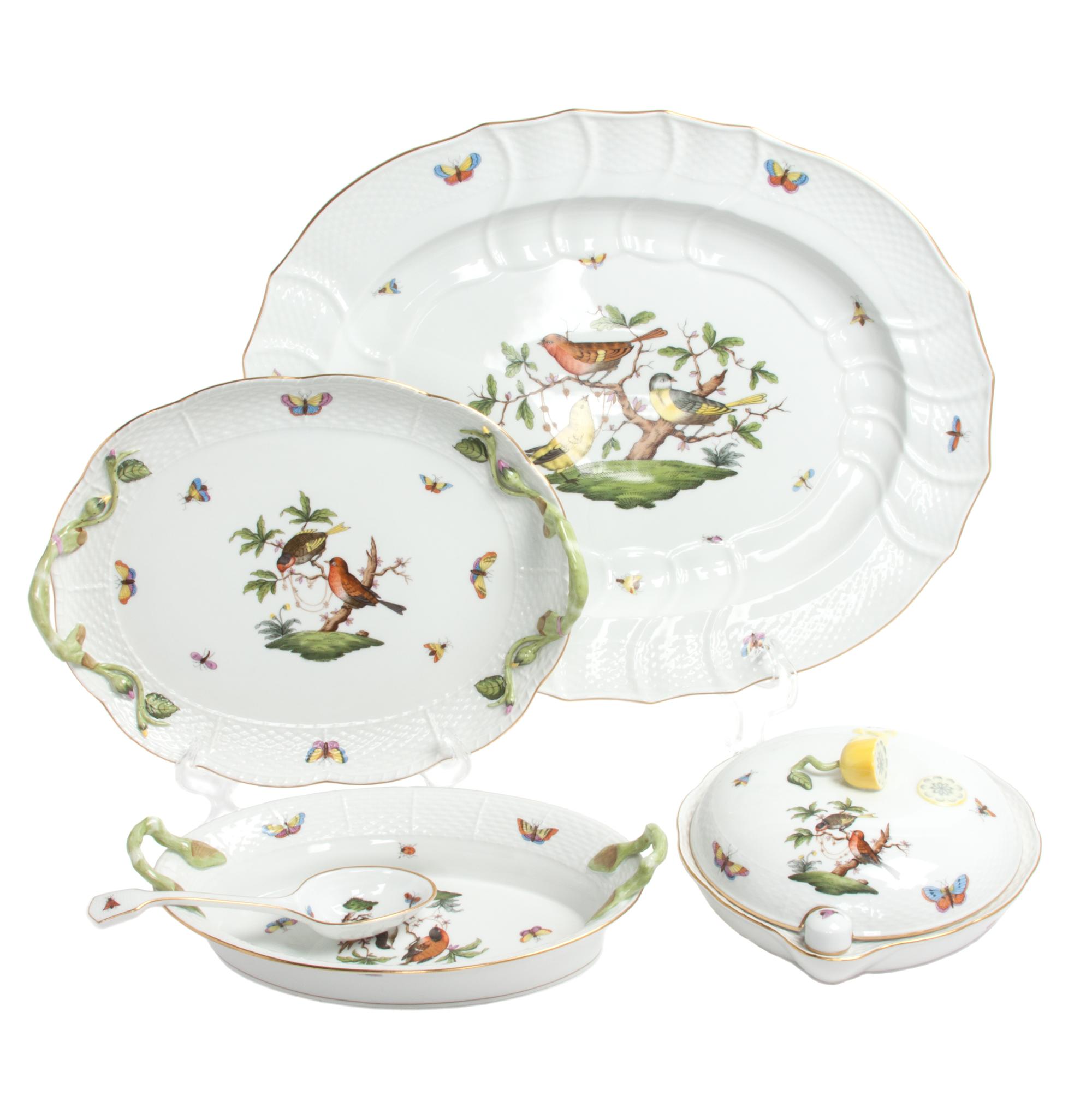 A Group of Six Herend Porcelain Serving Articles Width of first 18 inches.
